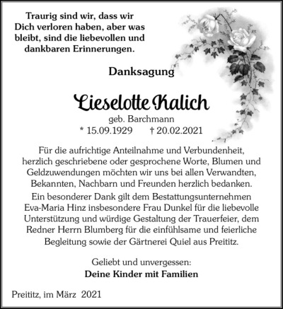 Familienanzeigen - Trauer