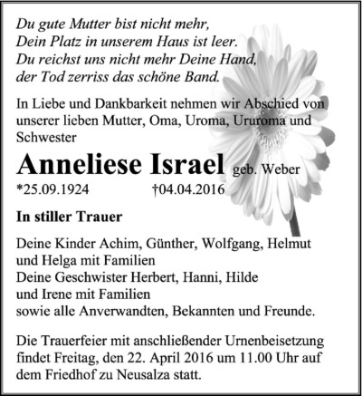 Familienanzeigen - Trauer